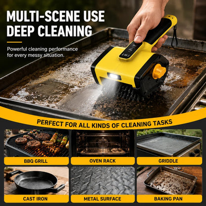 Hippcron 7.4V Electric BBQ Brush with 304 Stainless Steel Bristles, LED Light and 2 Speeds