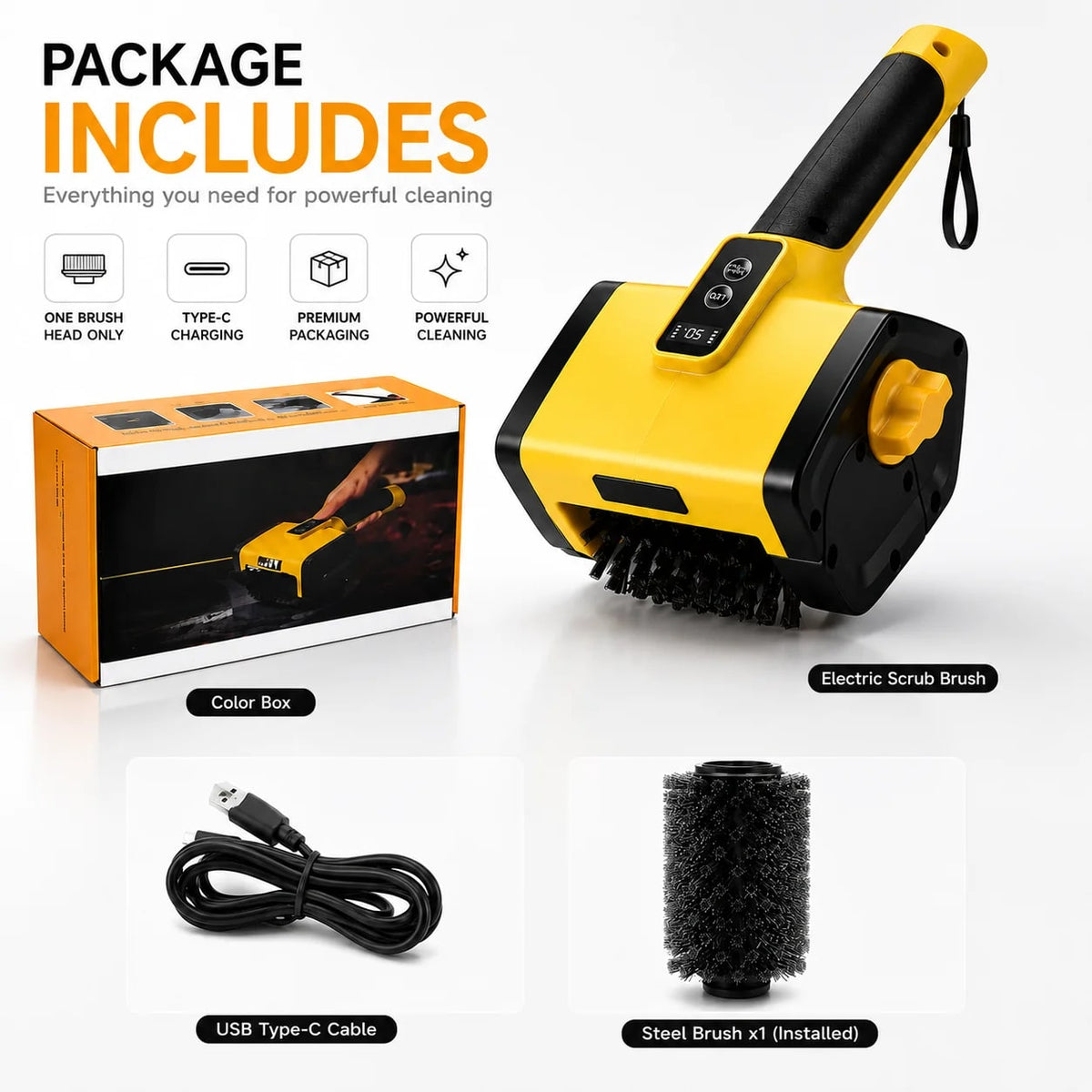 Hippcron 7.4V Electric BBQ Brush with 304 Stainless Steel Bristles, LED Light and 2 Speeds