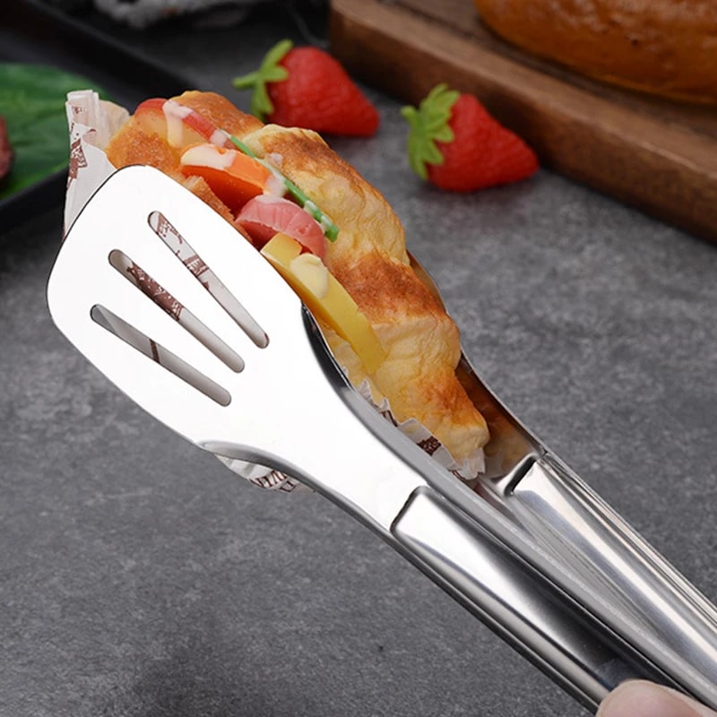 Stainless Steel BBQ Tongs, Small or Large Slotted Food Serving Tongs