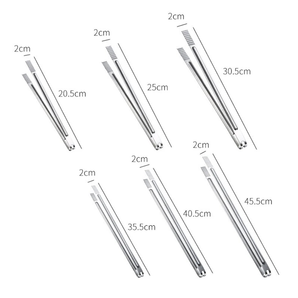 Stainless Steel BBQ Tongs, 20.5-45.5cm, Ridged Grip, 8-18 Inch Sizes