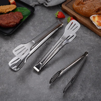 Stainless Steel BBQ Tongs, Small or Large Slotted Food Serving Tongs