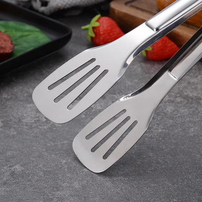 Stainless Steel BBQ Tongs, Small or Large Slotted Food Serving Tongs