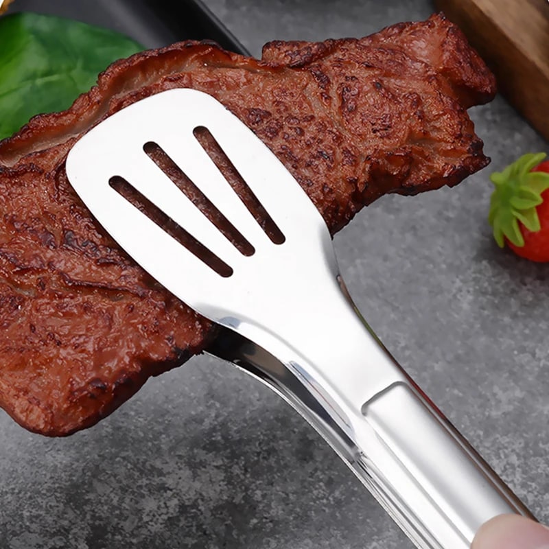 Stainless Steel BBQ Tongs, Small or Large Slotted Food Serving Tongs