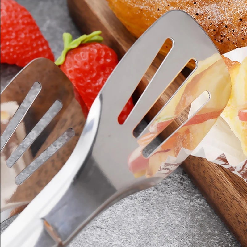 Stainless Steel BBQ Tongs, Small or Large Slotted Food Serving Tongs