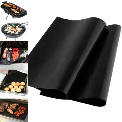 Reusable Non-Stick BBQ Grill Mat, Black Fabric Cooking and Baking Sheet, 33 x 40cm