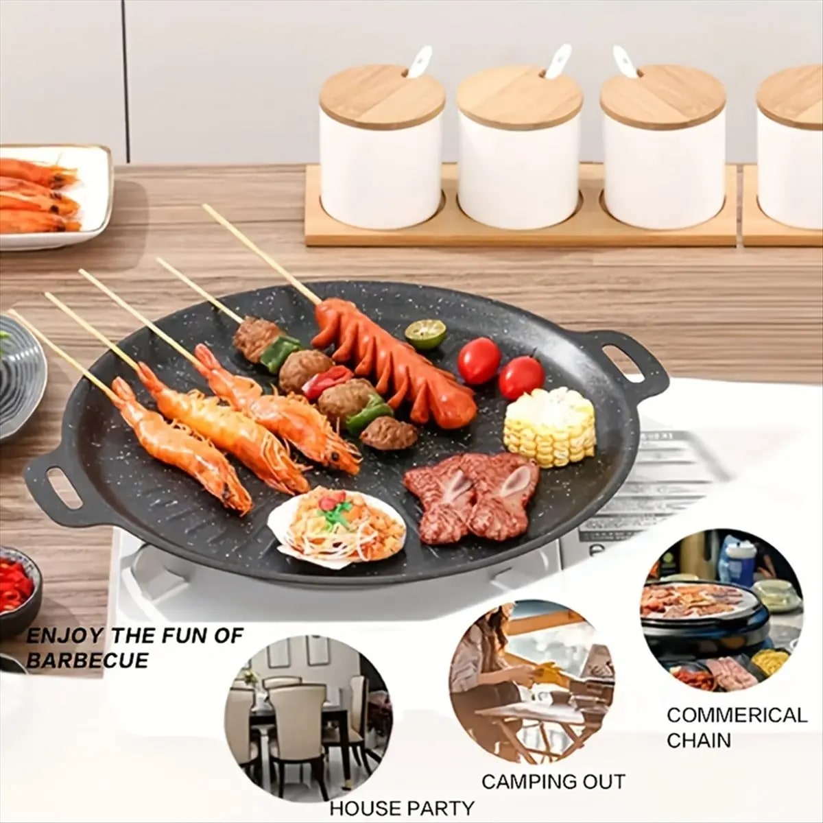 Black Iron Korean BBQ Grill Pan, Non-Stick Indoor Grilling Pan