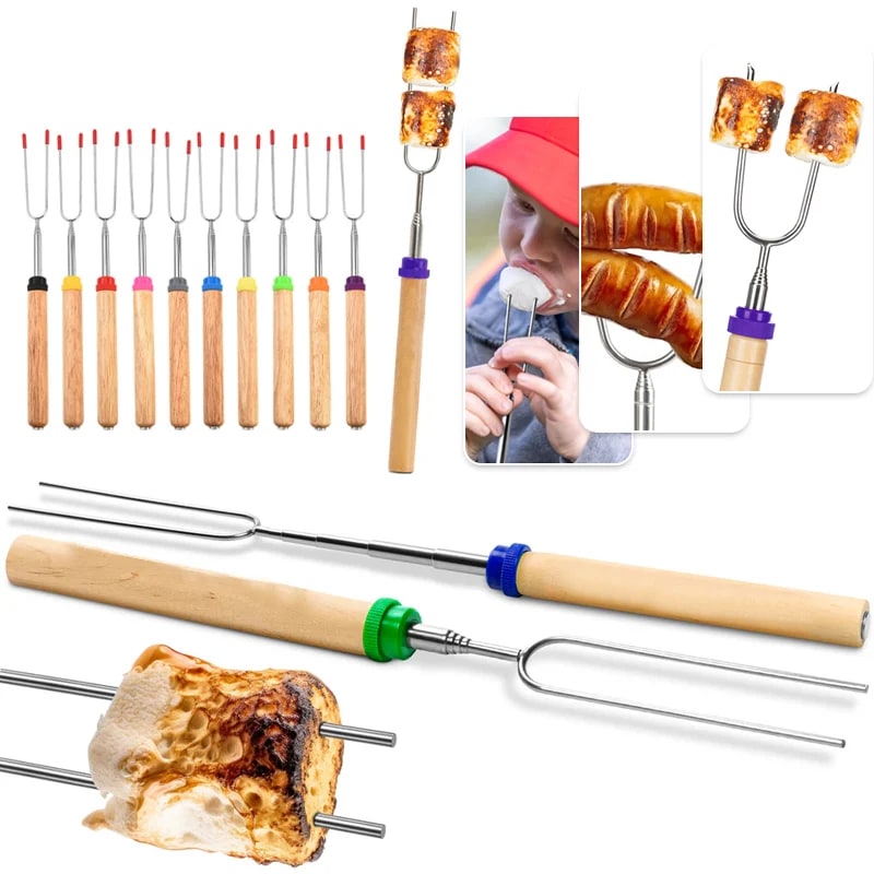 Marshmallow Roasting Forks, Extendable 304 Stainless Steel Campfire Skewers