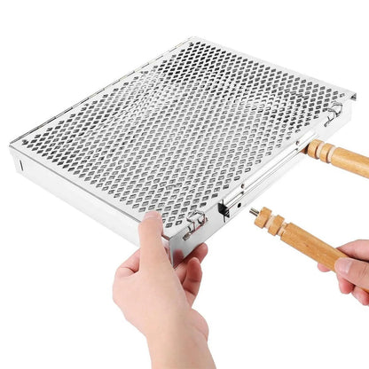 bbqdeals Stainless Steel BBQ Grill Basket with Wooden Handle, Removable