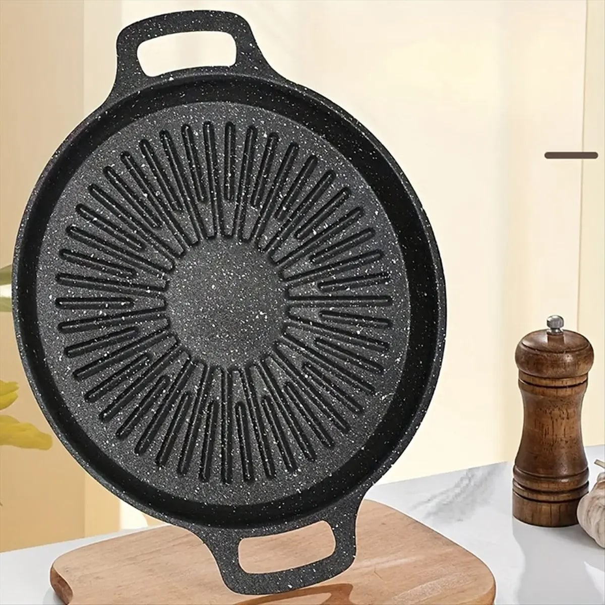 Black Iron Korean BBQ Grill Pan, Non-Stick Indoor Grilling Pan