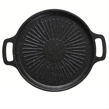 Black Iron Korean BBQ Grill Pan, Non-Stick Indoor Grilling Pan