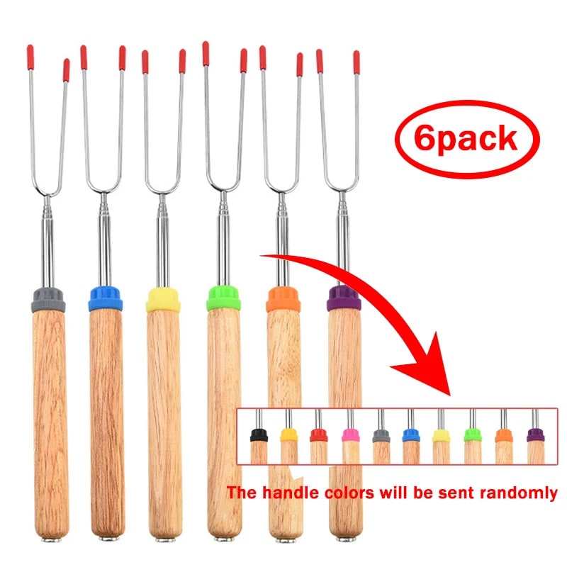 Marshmallow Roasting Forks, Extendable 304 Stainless Steel Campfire Skewers - Length31-81CM-6PCS