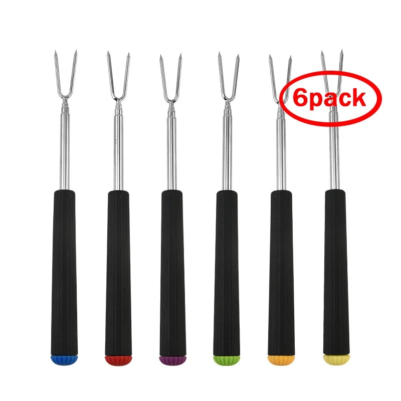Marshmallow Roasting Forks, Extendable 304 Stainless Steel Campfire Skewers - Length16.5-30CM-6PCS