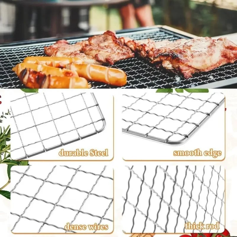Stainless Steel Rectangular BBQ Grill Rack, Reusable Grate, 4 Sizes