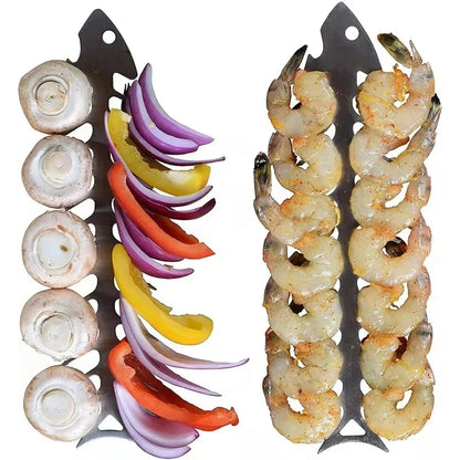 Fish Bone BBQ Skewers, 2-Piece Metal Set, Silver, 30 x 6 cm