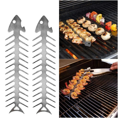 Fish Bone BBQ Skewers, 2-Piece Metal Set, Silver, 30 x 6 cm