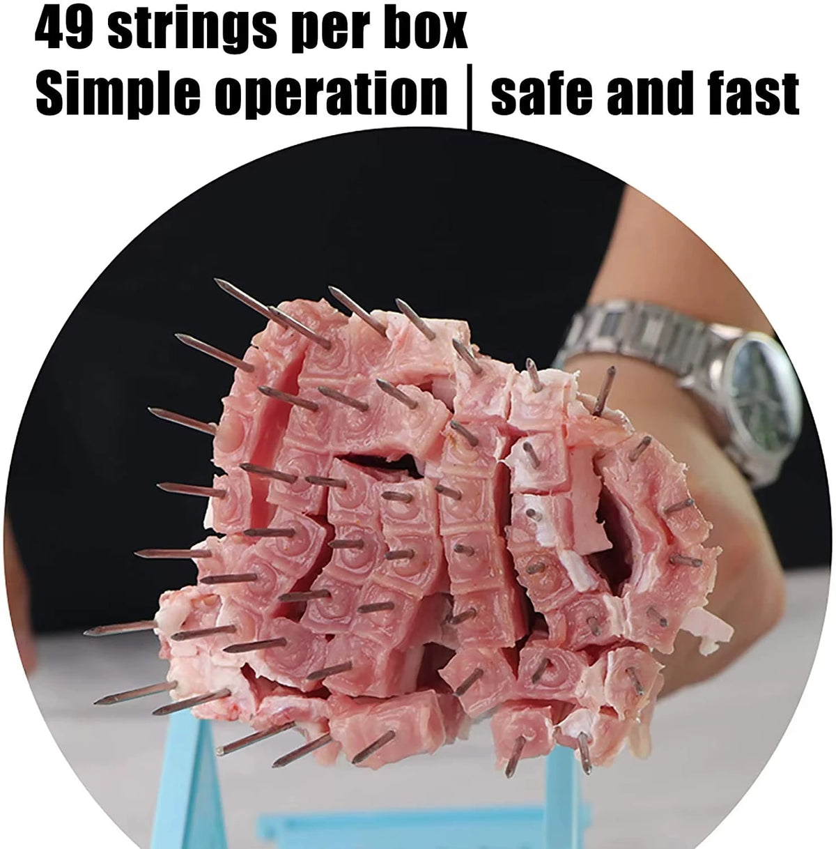49-Hole BBQ Meat Skewer Maker and Cutter, Plastic Box for Lamb, Beef and Kebabs