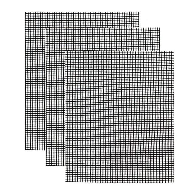 BalmyDays 3-Piece Non-Stick PTFE BBQ Grill Mesh Mats, 40 x 30cm, Black