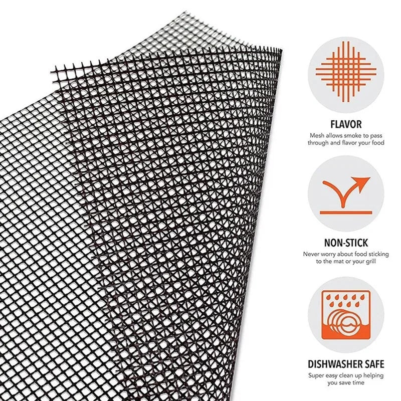 BalmyDays 3-Piece Non-Stick PTFE BBQ Grill Mesh Mats, 40 x 30cm, Black