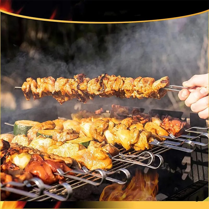 Stainless Steel BBQ Skewers, 45cm Flat Grill Sticks with Storage Bag