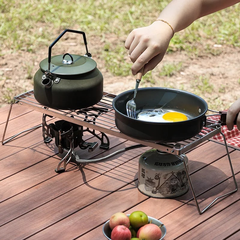 Folding Stainless Steel Camp Stove Rack and BBQ Grill Set