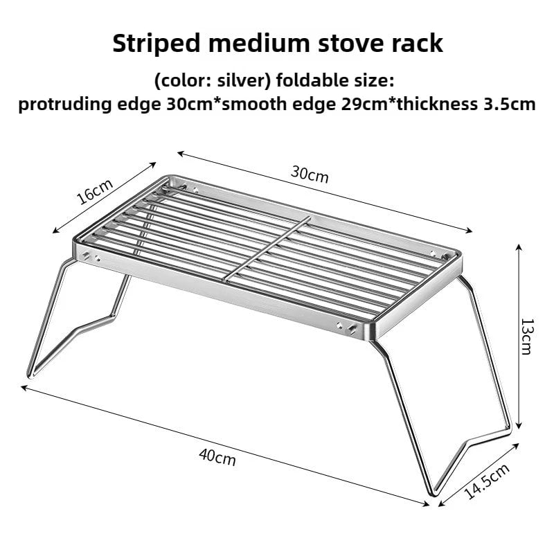 Folding Stainless Steel Camp Stove Rack and BBQ Grill Set - Medium-5pcs