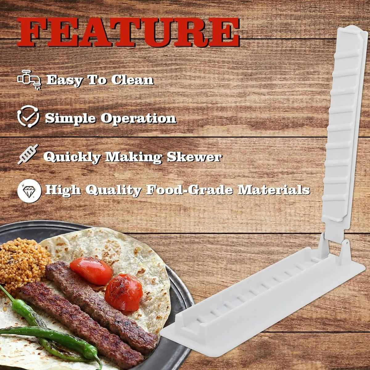 Manual Kebab Press Maker ABS Meat Skewer Mould, 32cm, Black or White