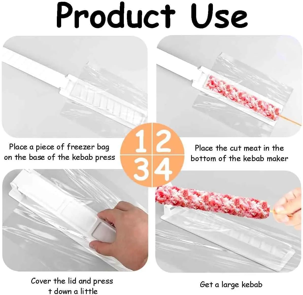Manual Kebab Press Maker ABS Meat Skewer Mould, 32cm, Black or White