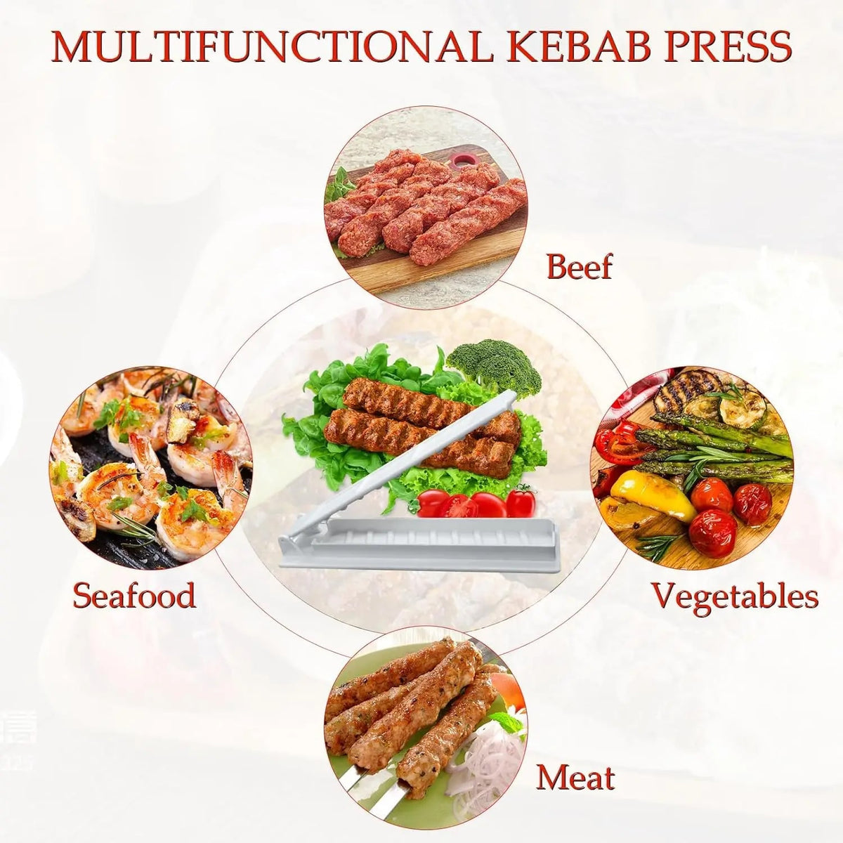 Manual Kebab Press Maker ABS Meat Skewer Mould, 32cm, Black or White