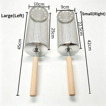 Rolling BBQ Grill Basket, 304 Stainless Steel, 1.5L or 1.9L - Comboset2PCS
