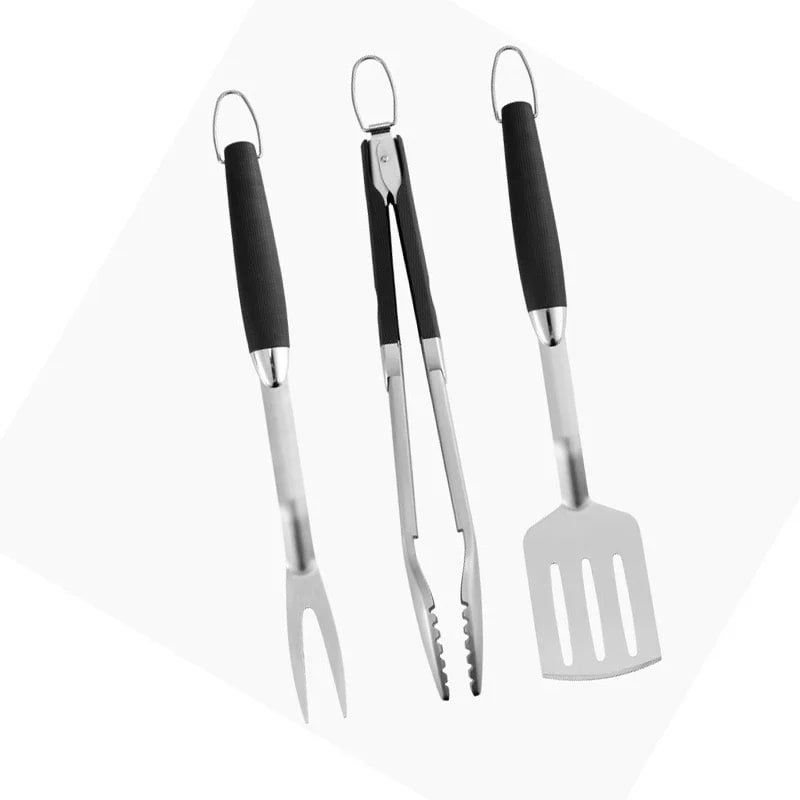 Stainless Steel BBQ Tool Set, 3-Piece Fork, Tongs and Spatula