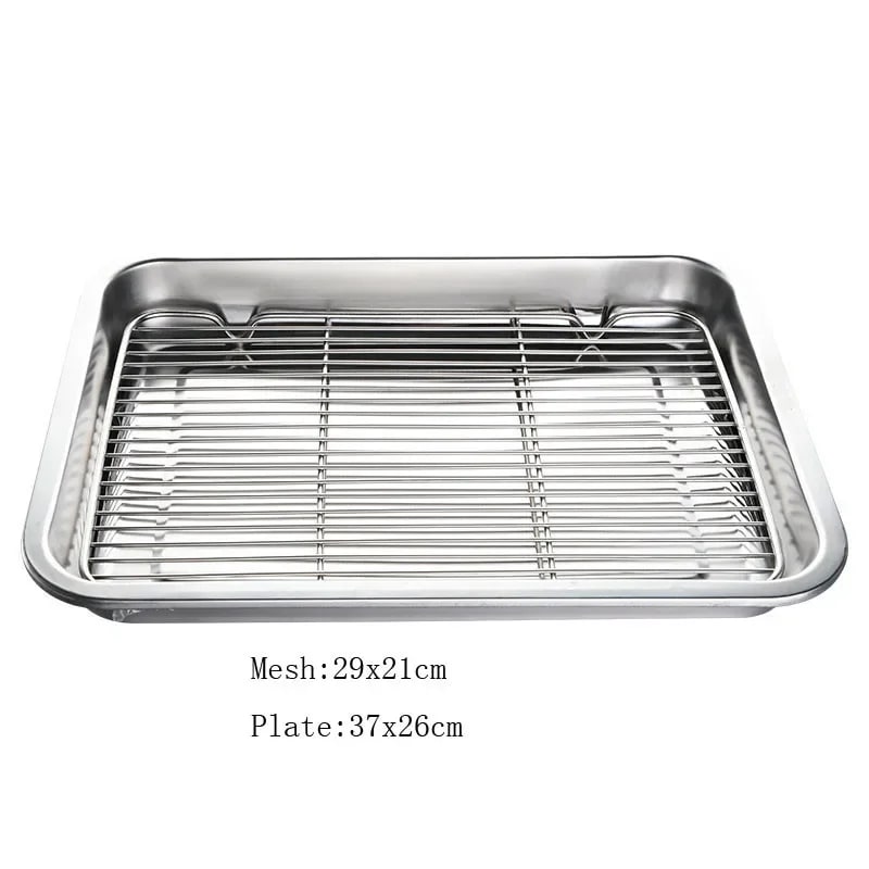 Stainless Steel BBQ Grill Mesh Rack, Multiple Sizes and Tray Options - Mesh29x21plate37x26