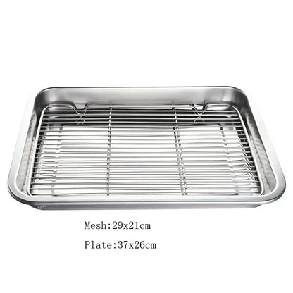 Stainless Steel BBQ Grill Mesh Rack, Multiple Sizes and Tray Options - Mesh29x21plate37x26