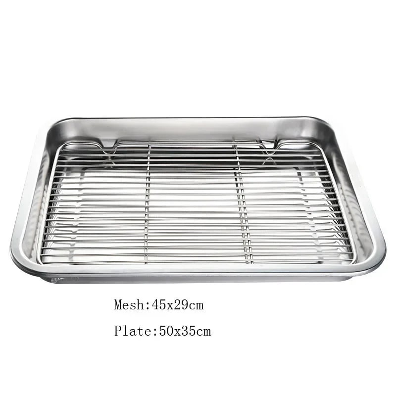 Stainless Steel BBQ Grill Mesh Rack, Multiple Sizes and Tray Options - Mesh45x29plate50x35