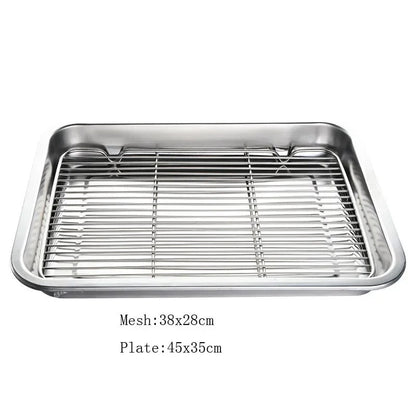 Stainless Steel BBQ Grill Mesh Rack, Multiple Sizes and Tray Options - Mesh38x28plate45x35
