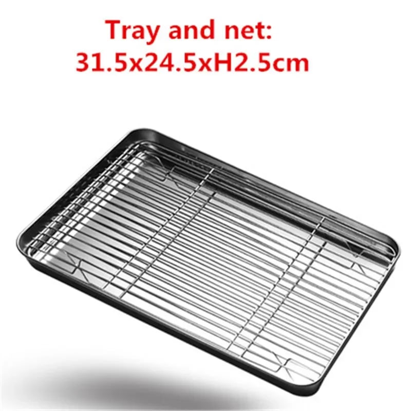 Stainless Steel BBQ Grill Mesh Rack, Multiple Sizes and Tray Options - 31.5x24.5xH2.5cm