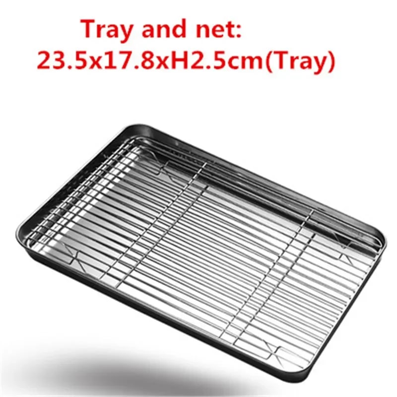 Stainless Steel BBQ Grill Mesh Rack, Multiple Sizes and Tray Options - 23.5x17.8xH2.5cm