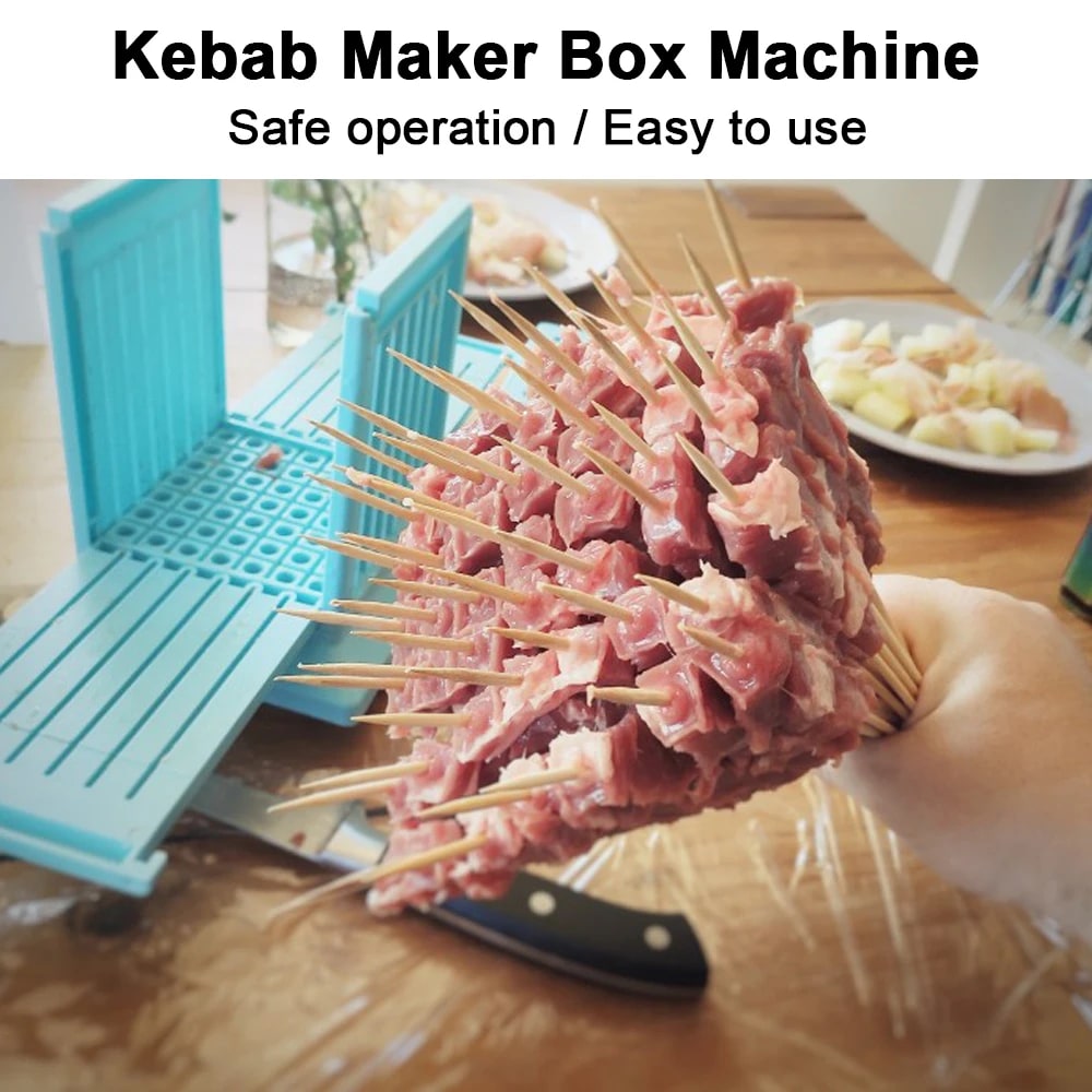49-Hole BBQ Meat Skewer Maker and Cutter, Plastic Box for Lamb, Beef and Kebabs