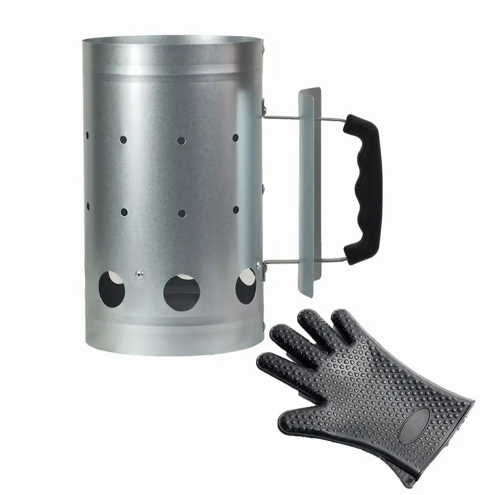 Charcoal Chimney Starter BBQ Fire Lighter, Metal Silver, 27cm - -B