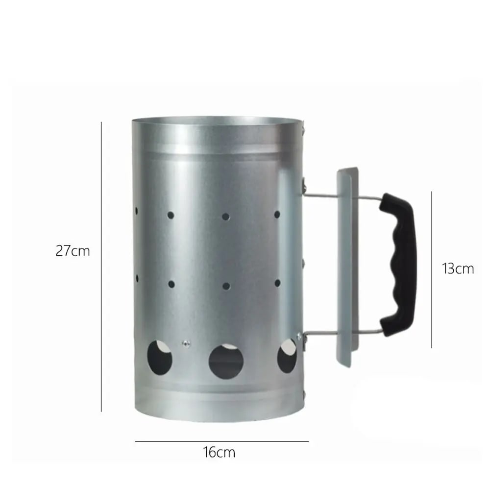 Charcoal Chimney Starter BBQ Fire Lighter, Metal Silver, 27cm