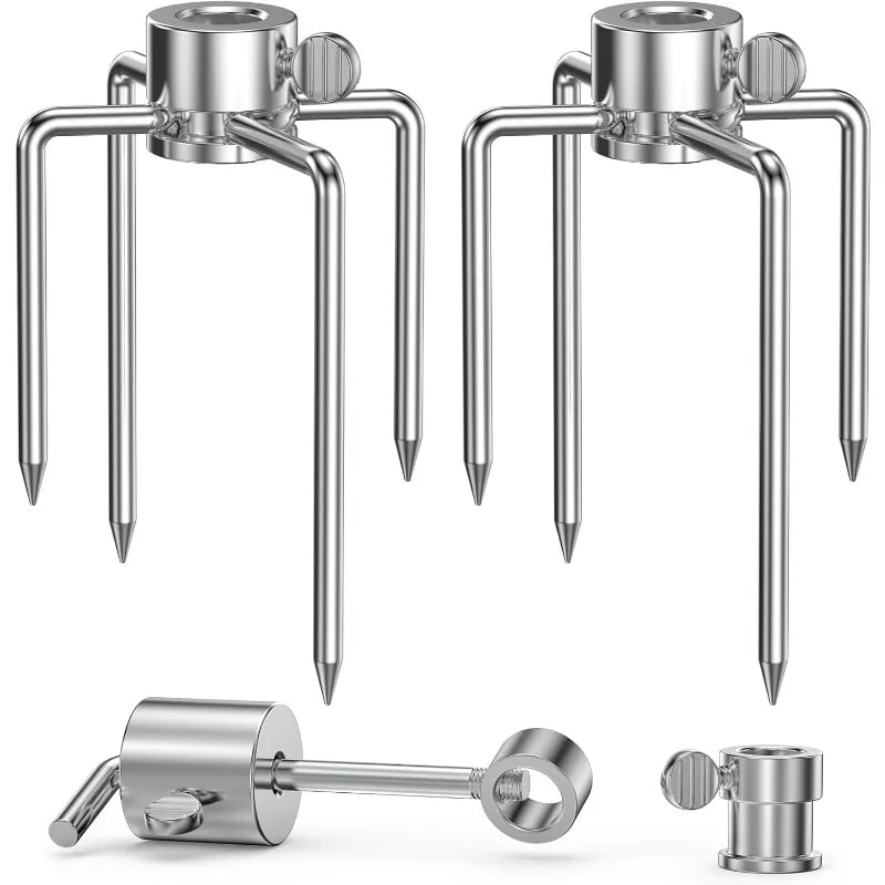 Stainless Steel Rotisserie Meat Forks, 4-Prong Pair for BBQ Spit Rods