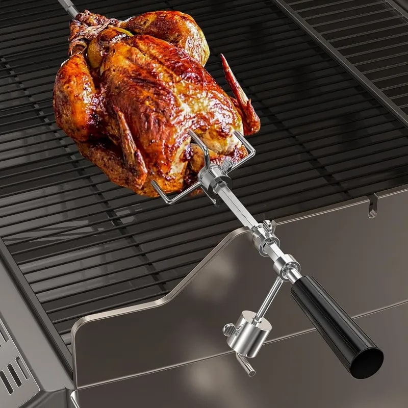 Stainless Steel Rotisserie Meat Forks, 4-Prong Pair for BBQ Spit Rods