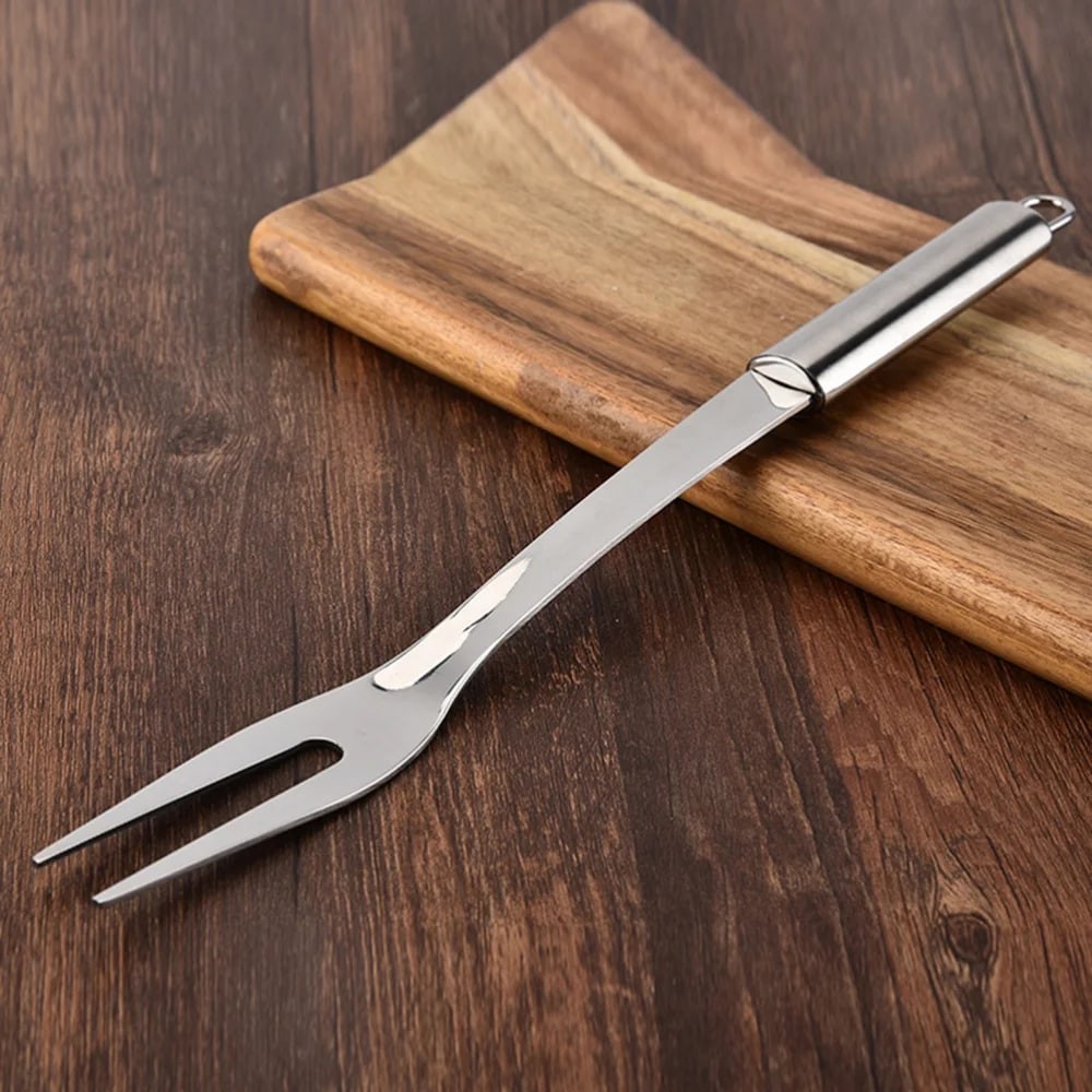 Stainless Steel BBQ Meat Fork, 33.5cm Uncoated Barbecue Cooking Tool