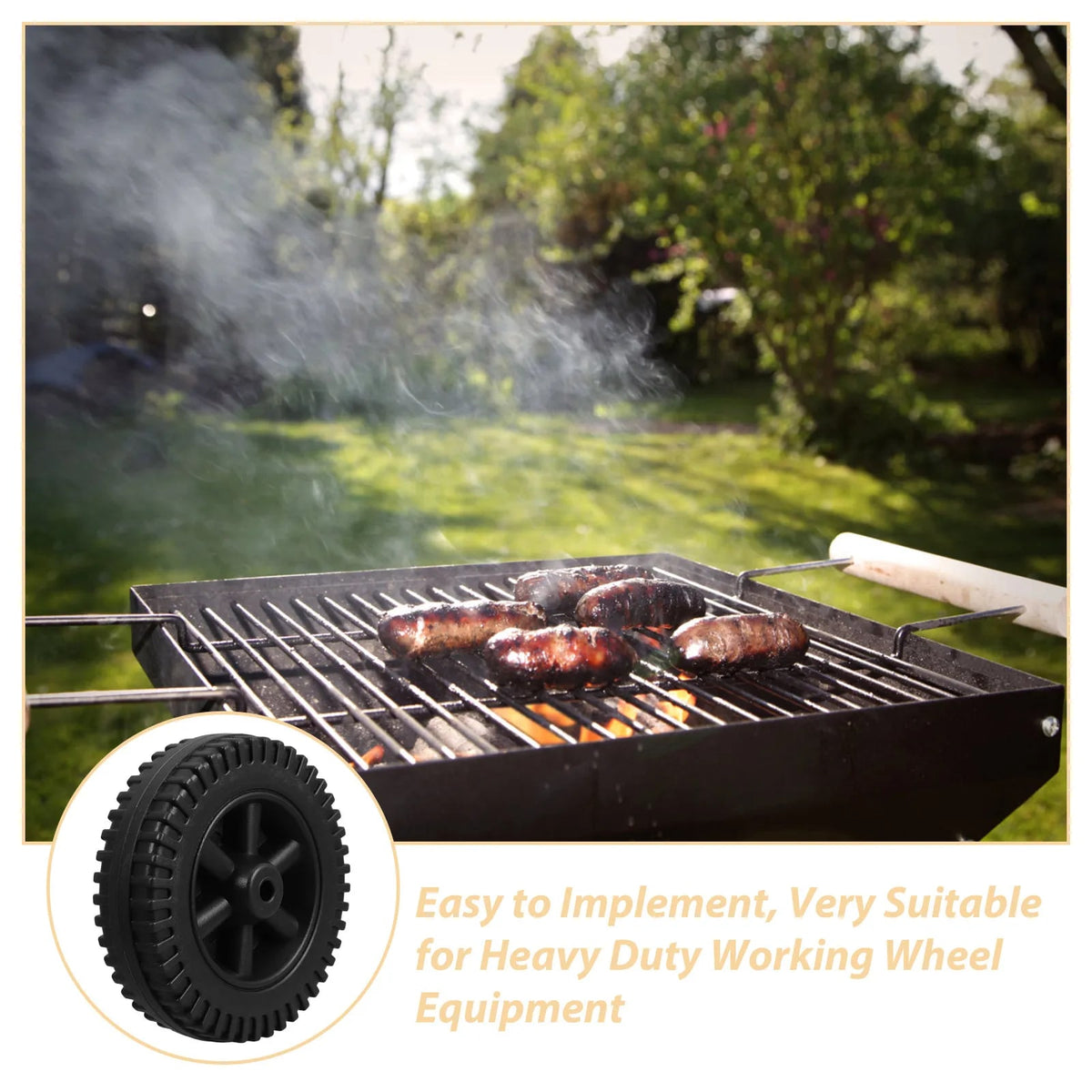 2-Piece 6-Inch BBQ Grill Replacement Wheels, Black PE Plastic