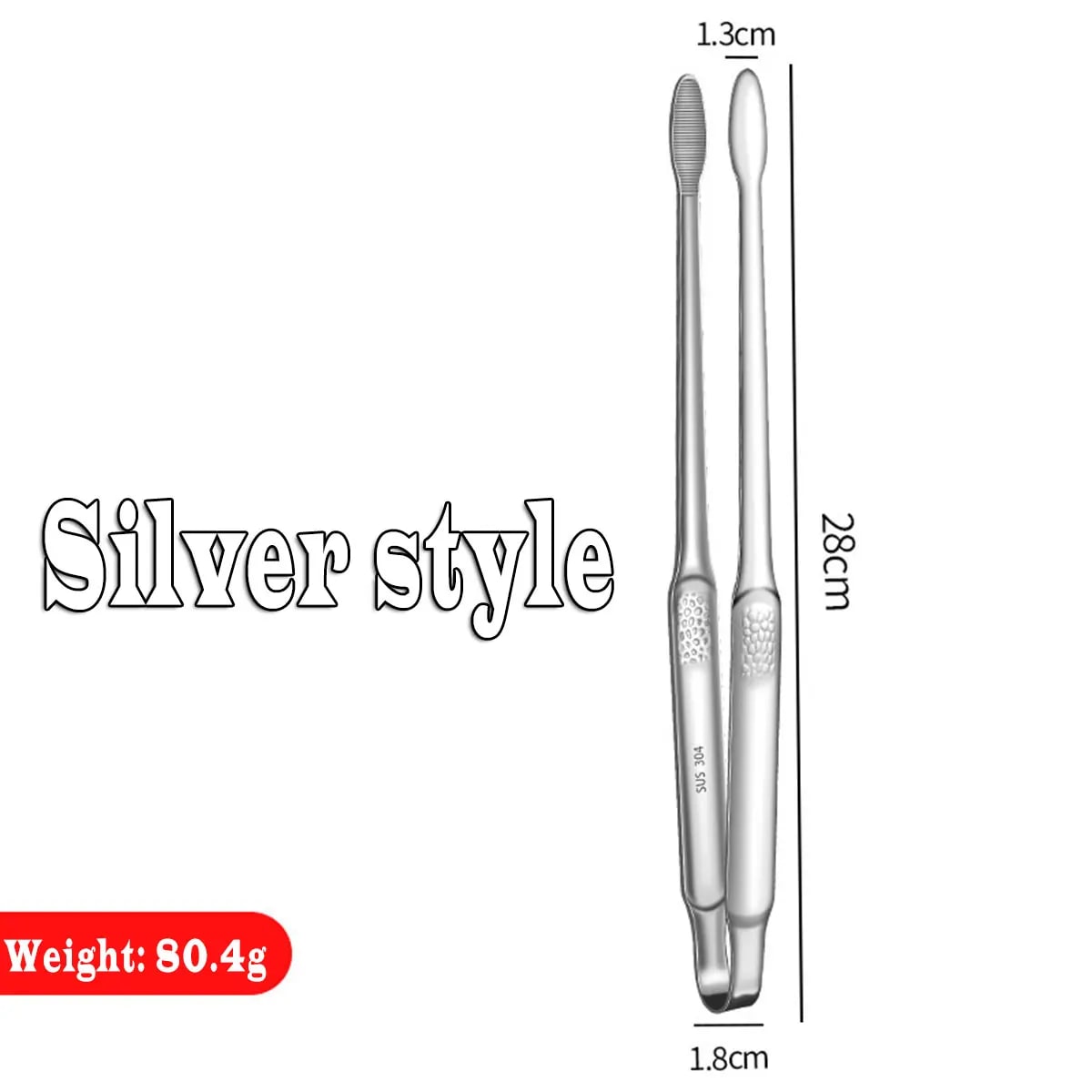 304 Stainless Steel BBQ Tongs 28cm with Textured Grip - Silvery