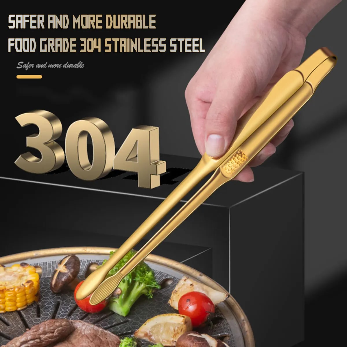 304 Stainless Steel BBQ Tongs 28cm with Textured Grip