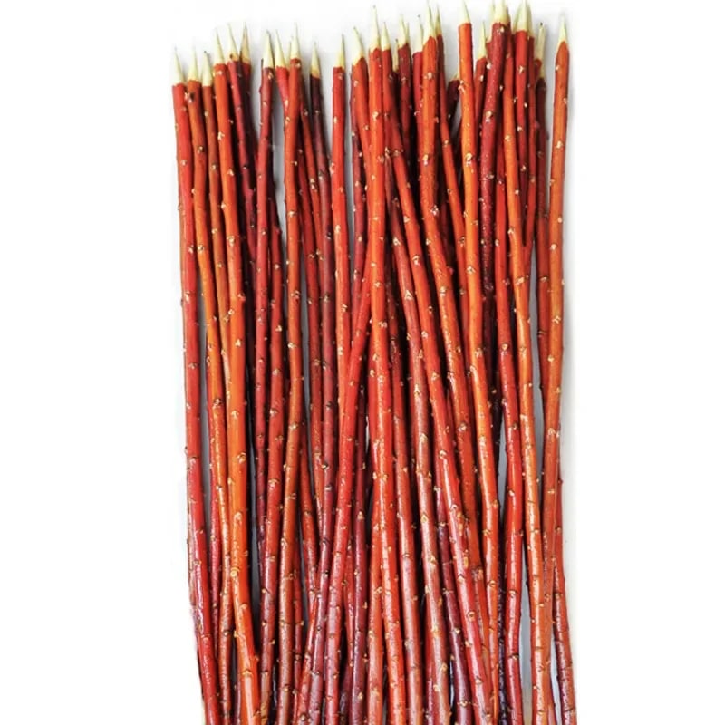 Wood BBQ Skewers, Red Willow Roast Sticks, 30-40cm, 10-200 Pack