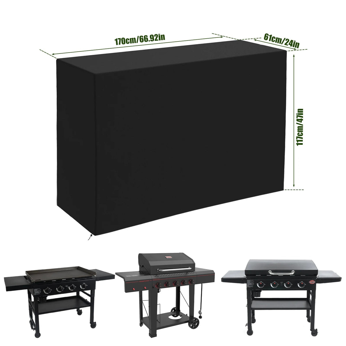 Outdoor BBQ Cover, Oxford Cloth Waterproof Grill Protection, Multiple Sizes - 170x61x117cm