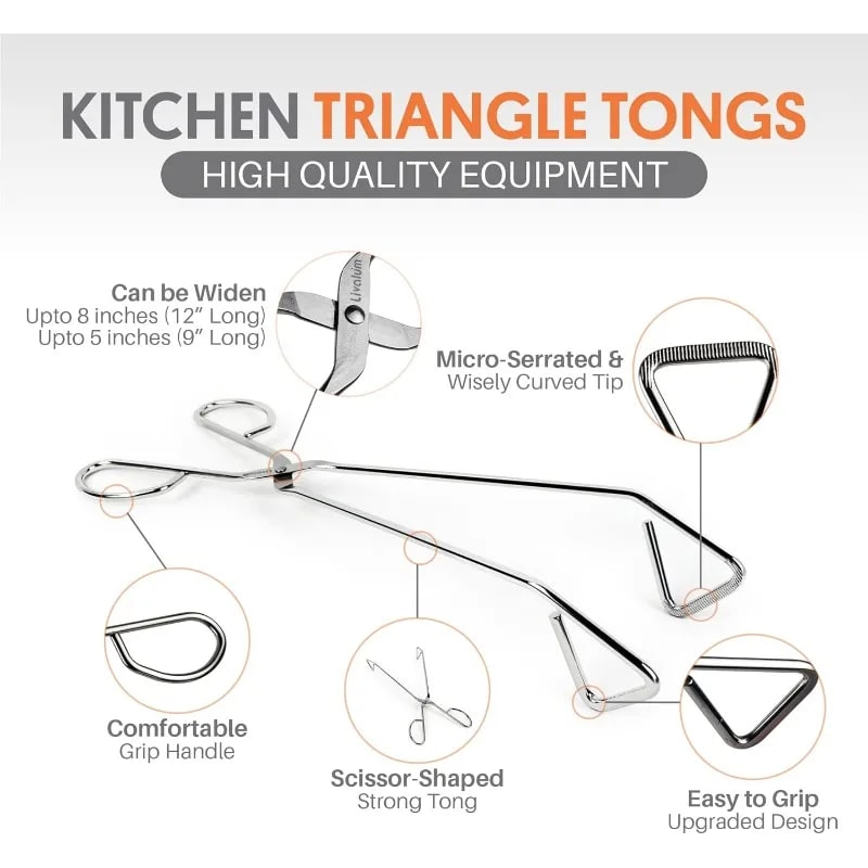 Stainless Steel Triangle BBQ Tongs for Grilling, 24cm or 30cm