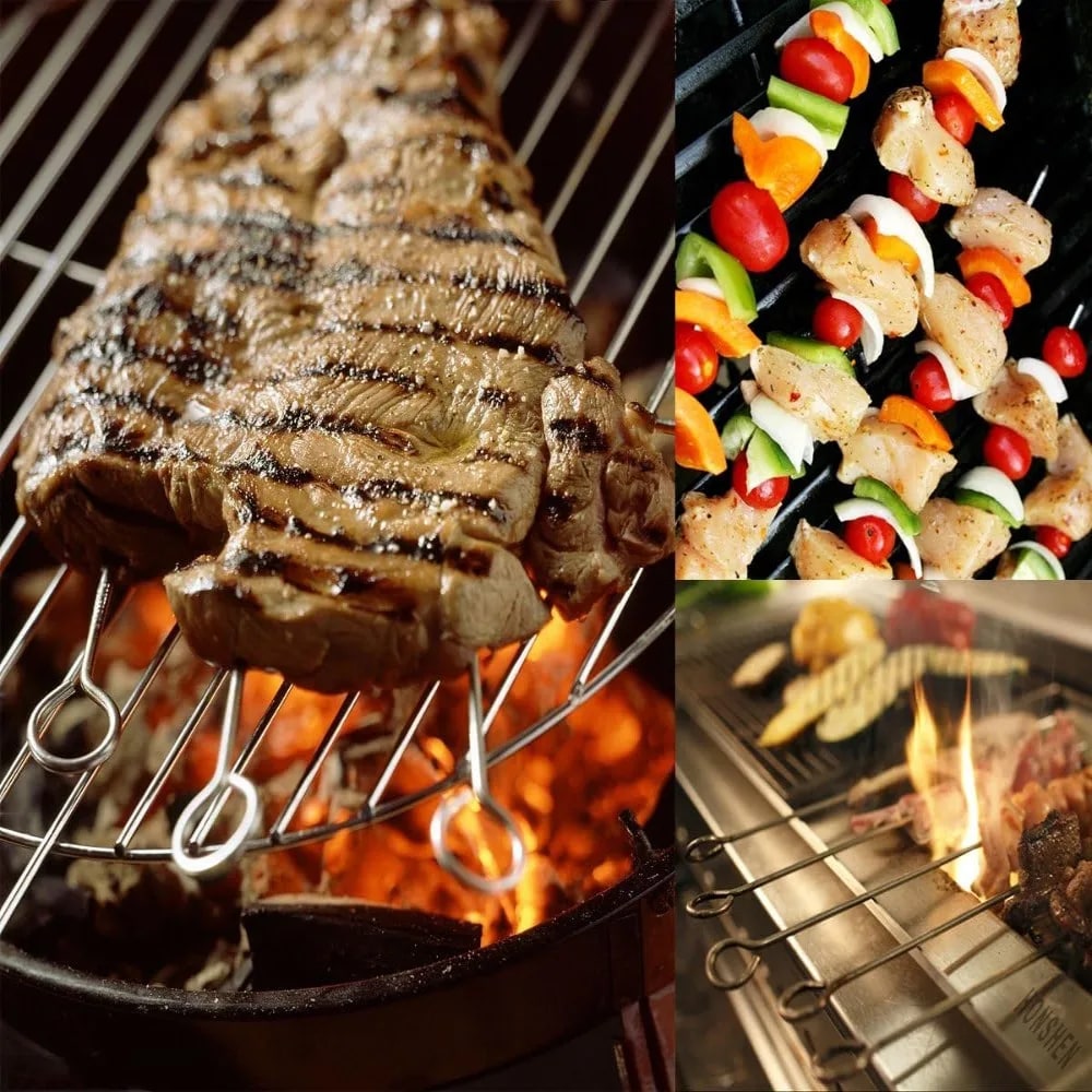 Reusable Metal BBQ Skewers, 20 Pack, Silver, 20cm or 30cm