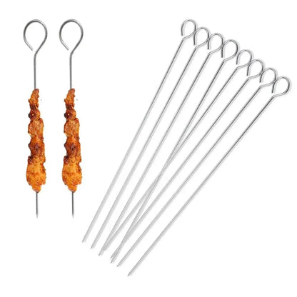 Reusable Metal BBQ Skewers, 20 Pack, Silver, 20cm or 30cm